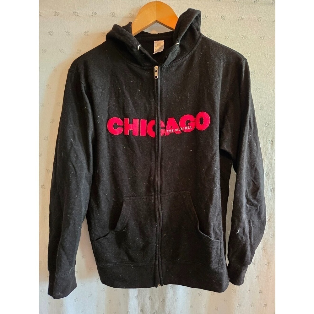 Black Zip-Up Hoodie with Red CHICAGO Logo Broadway Size S